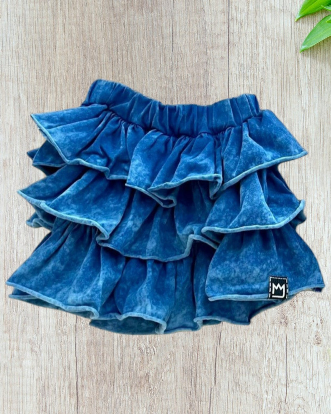 blue denim raffle skirt